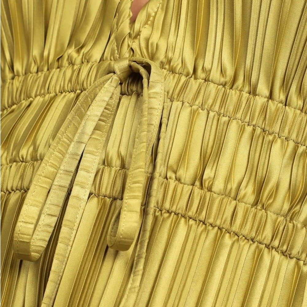 Lulus Staying Optimistic Chartreuse Pleated Bell Sleeve Top - Picture 4 of 5